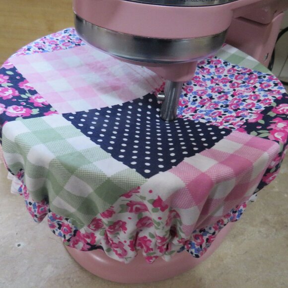 Kitchenaid Bowl Cover, Reversible Pink Patchwork and Floral Mixer Cover - Picture 1 of 7